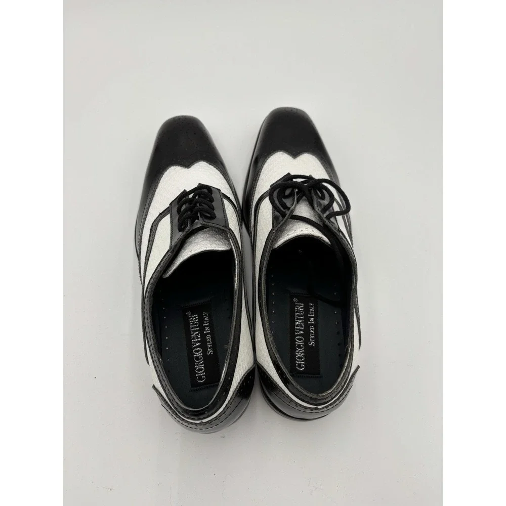 Giorgio Venturi Mens Sz 8.5 Wingtip Oxfords Black & White Leather Dress Shoes